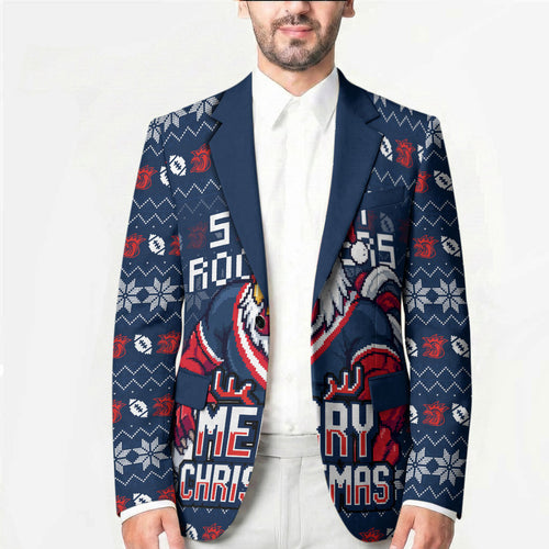 Personalized Sydney Roosters Christmas Blazer Australian Rugby Fans - Pixelated Ugly Xmas Pattern Mascot Santa