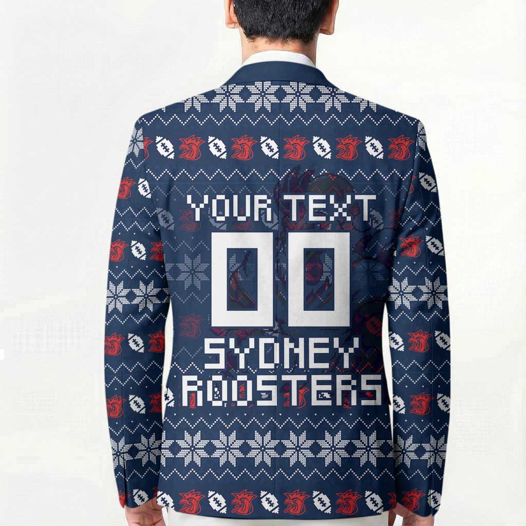 Personalized Sydney Roosters Christmas Blazer Australian Rugby Fans - Pixelated Ugly Xmas Pattern Mascot Santa