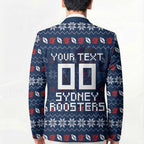 Personalized Sydney Roosters Christmas Blazer Australian Rugby Fans - Pixelated Ugly Xmas Pattern Mascot Santa