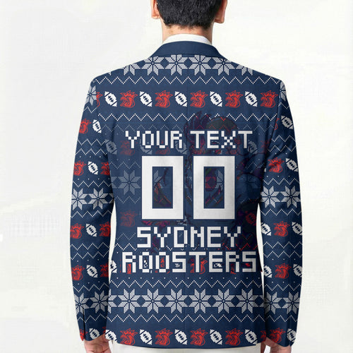 Personalized Sydney Roosters Christmas Blazer Australian Rugby Fans - Pixelated Ugly Xmas Pattern Mascot Santa