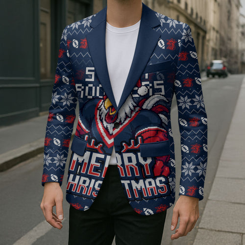 Personalized Sydney Roosters Christmas Blazer Australian Rugby Fans - Pixelated Ugly Xmas Pattern Mascot Santa