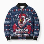 Personalized Sydney Roosters Christmas Bomber Puffer Jacket Australian Rugby Fans - Pixelated Ugly Xmas Pattern Mascot Santa