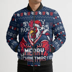 Personalized Sydney Roosters Christmas Bomber Puffer Jacket Australian Rugby Fans - Pixelated Ugly Xmas Pattern Mascot Santa