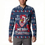 Personalized Sydney Roosters Christmas Button Sweatshirt Australian Rugby Fans - Pixelated Ugly Xmas Pattern Mascot Santa