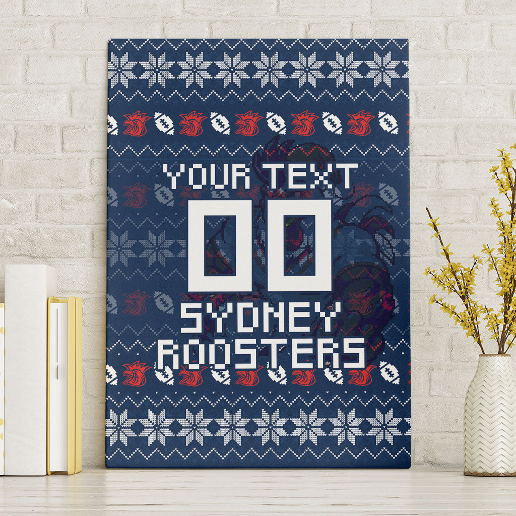 Personalized Sydney Roosters Christmas Canvas Wall Art Australian Rugby Fans - Pixelated Ugly Xmas Pattern Mascot Santa