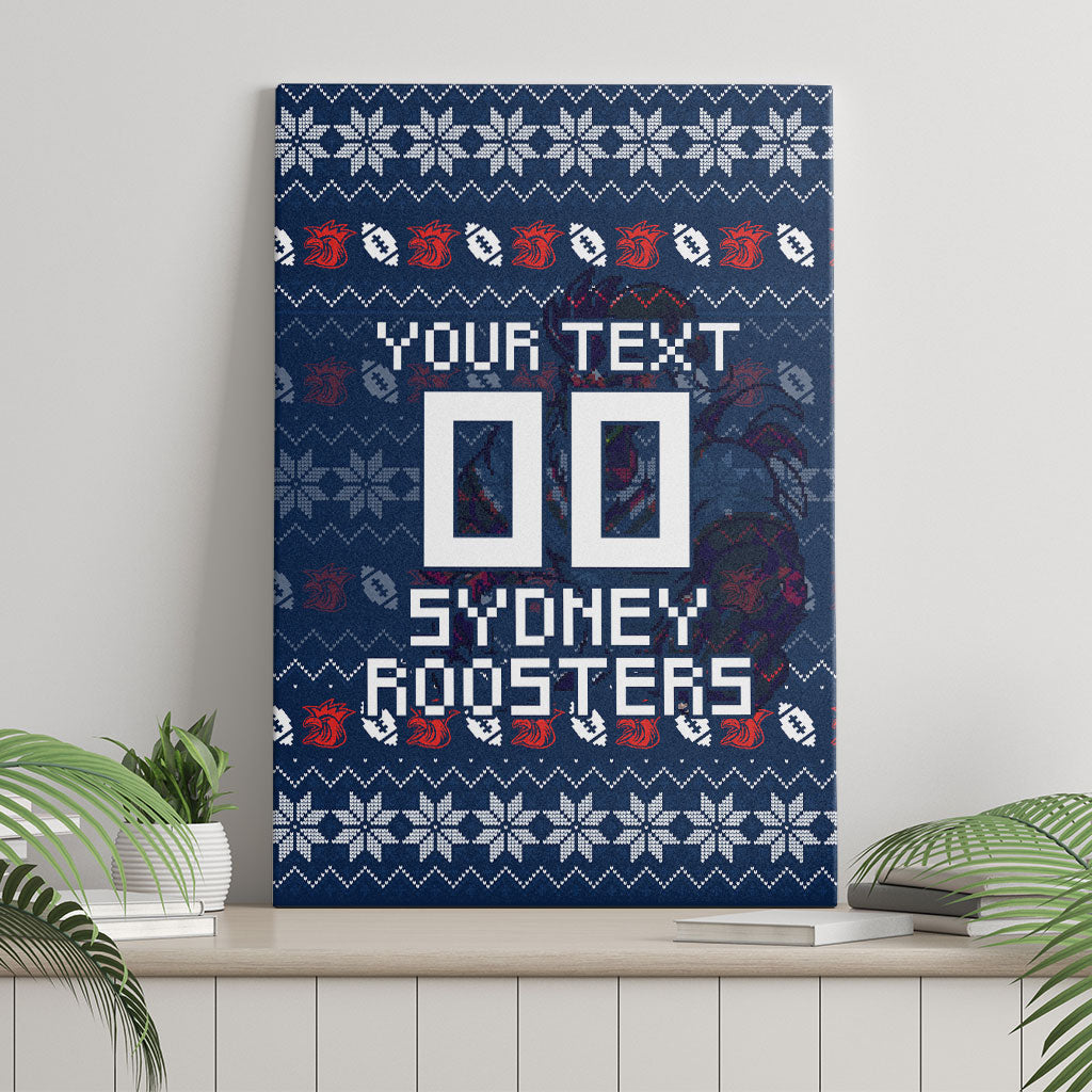 Personalized Sydney Roosters Christmas Canvas Wall Art Australian Rugby Fans - Pixelated Ugly Xmas Pattern Mascot Santa