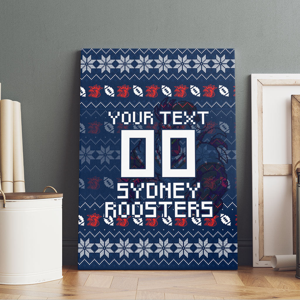 Personalized Sydney Roosters Christmas Canvas Wall Art Australian Rugby Fans - Pixelated Ugly Xmas Pattern Mascot Santa