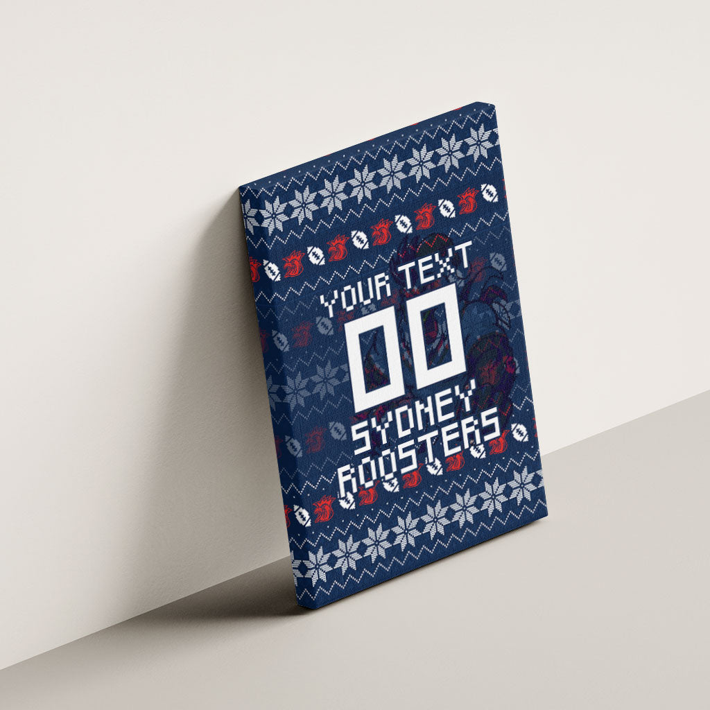 Personalized Sydney Roosters Christmas Canvas Wall Art Australian Rugby Fans - Pixelated Ugly Xmas Pattern Mascot Santa