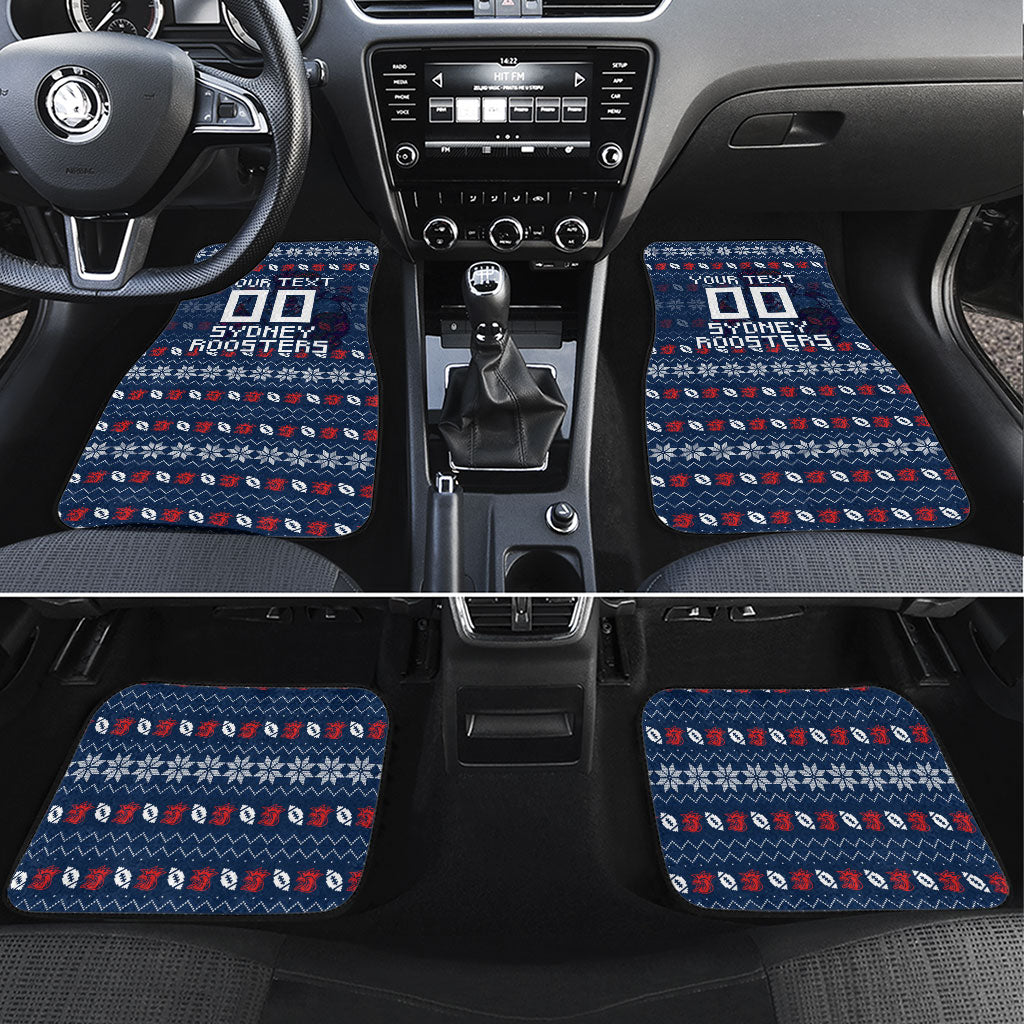 Personalized Sydney Roosters Christmas Car Mats Australian Rugby Fans - Pixelated Ugly Xmas Pattern Mascot Santa