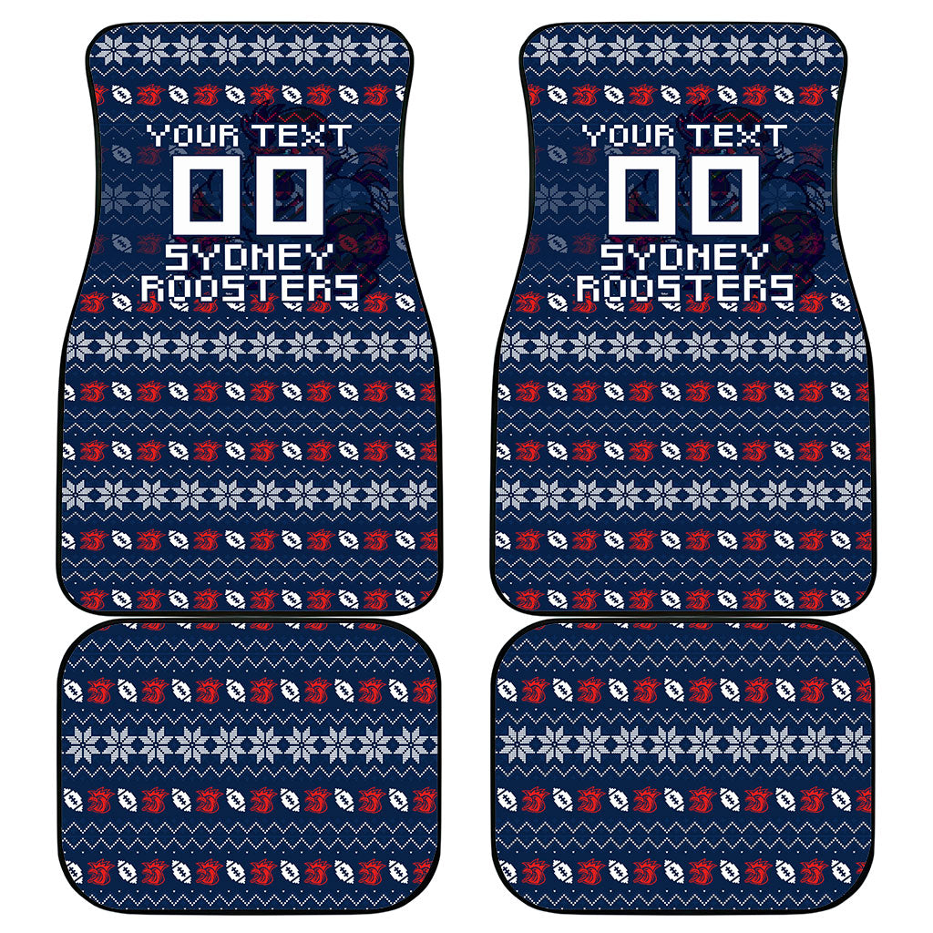 Personalized Sydney Roosters Christmas Car Mats Australian Rugby Fans - Pixelated Ugly Xmas Pattern Mascot Santa