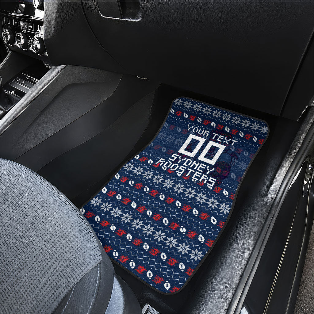Personalized Sydney Roosters Christmas Car Mats Australian Rugby Fans - Pixelated Ugly Xmas Pattern Mascot Santa