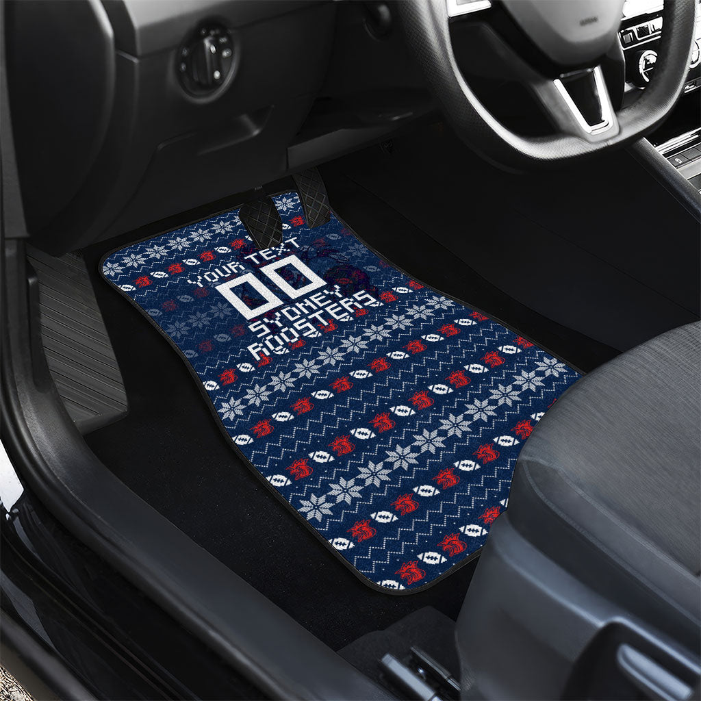 Personalized Sydney Roosters Christmas Car Mats Australian Rugby Fans - Pixelated Ugly Xmas Pattern Mascot Santa