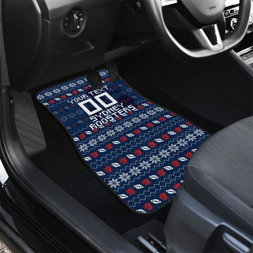 Personalized Sydney Roosters Christmas Car Mats Australian Rugby Fans - Pixelated Ugly Xmas Pattern Mascot Santa