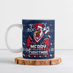 Personalized Sydney Roosters Christmas Ceramic Mug Australian Rugby Fans - Pixelated Ugly Xmas Pattern Mascot Santa
