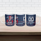 Personalized Sydney Roosters Christmas Ceramic Mug Australian Rugby Fans - Pixelated Ugly Xmas Pattern Mascot Santa