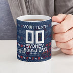 Personalized Sydney Roosters Christmas Ceramic Mug Australian Rugby Fans - Pixelated Ugly Xmas Pattern Mascot Santa