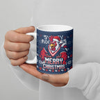 Personalized Sydney Roosters Christmas Ceramic Mug Australian Rugby Fans - Pixelated Ugly Xmas Pattern Mascot Santa