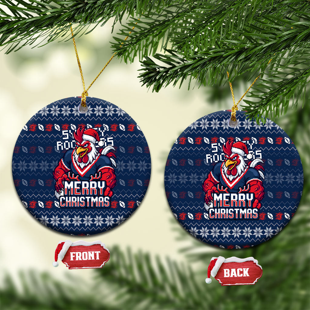 Sydney Roosters Christmas Ceramic Ornament Australian Rugby Fans - Pixelated Ugly Xmas Pattern Mascot Santa