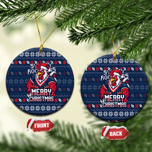 Sydney Roosters Christmas Ceramic Ornament Australian Rugby Fans - Pixelated Ugly Xmas Pattern Mascot Santa