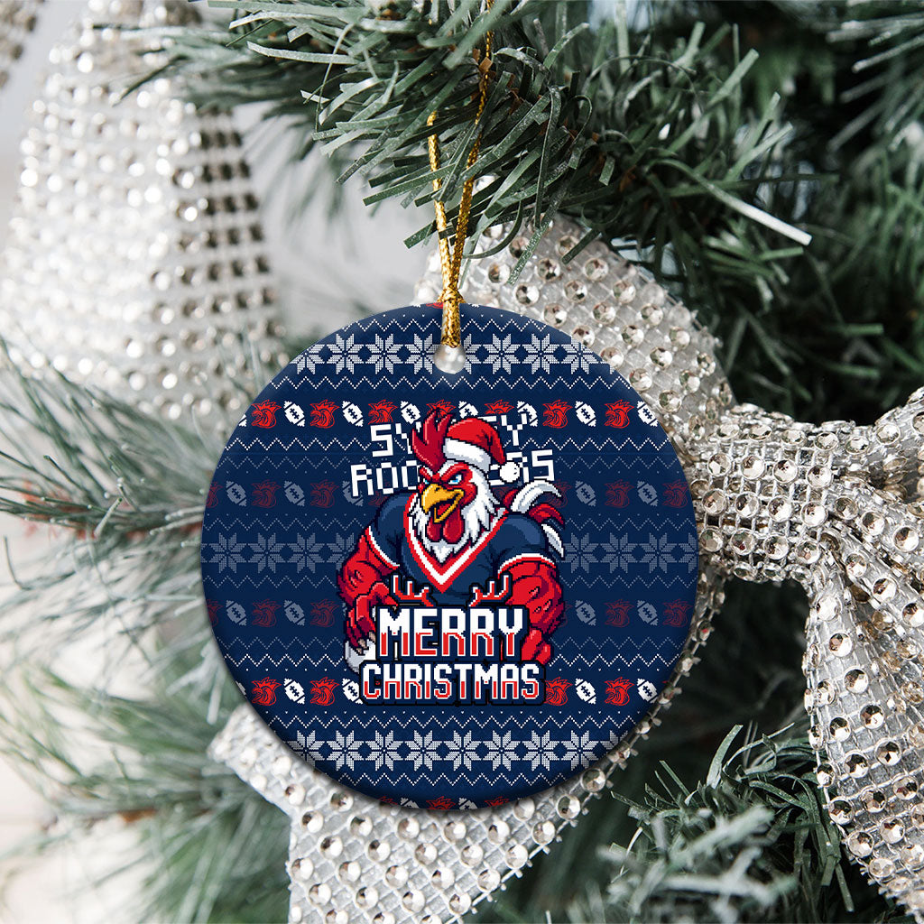 Sydney Roosters Christmas Ceramic Ornament Australian Rugby Fans - Pixelated Ugly Xmas Pattern Mascot Santa