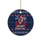 Sydney Roosters Christmas Ceramic Ornament Australian Rugby Fans - Pixelated Ugly Xmas Pattern Mascot Santa