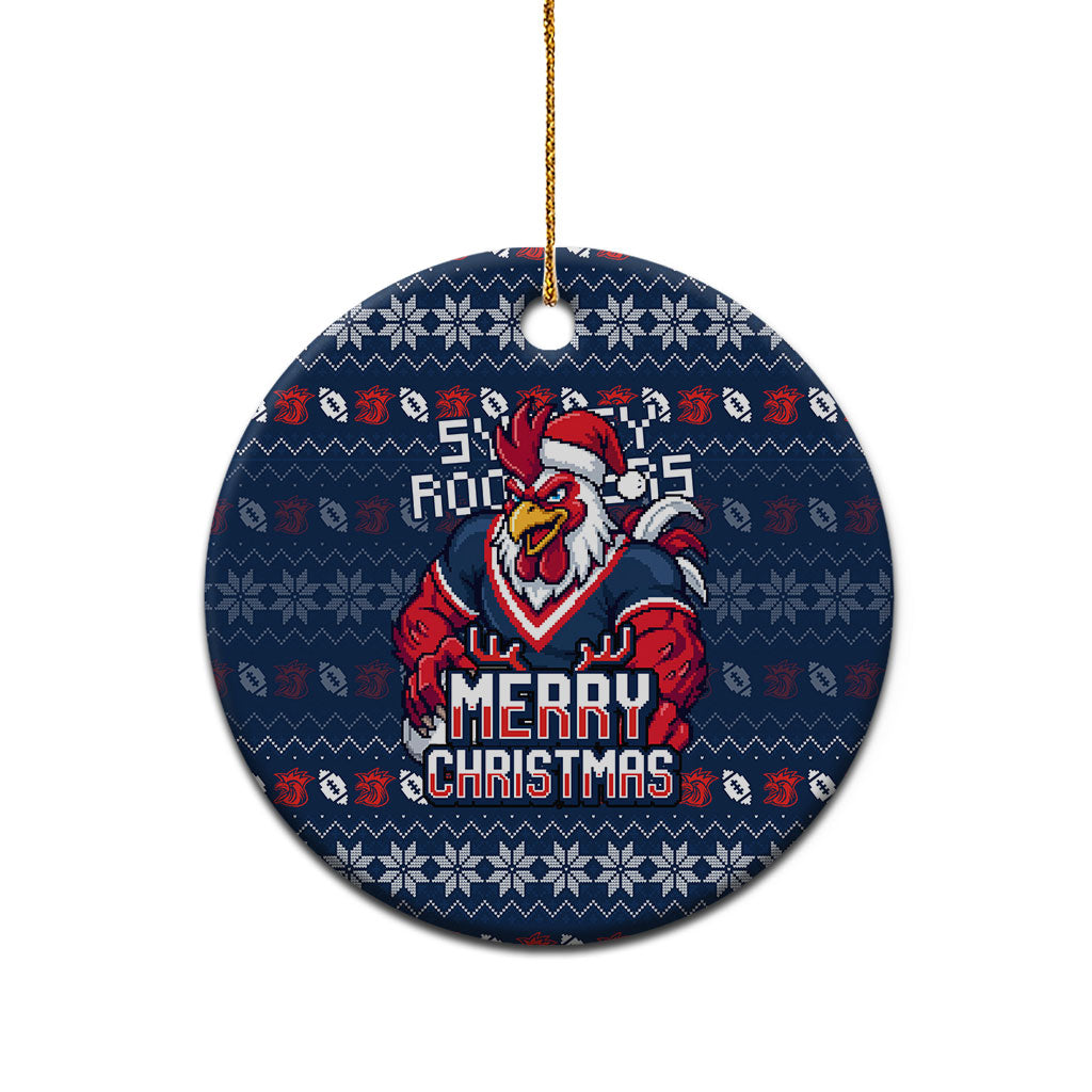 Sydney Roosters Christmas Ceramic Ornament Australian Rugby Fans - Pixelated Ugly Xmas Pattern Mascot Santa