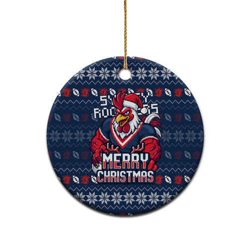 Sydney Roosters Christmas Ceramic Ornament Australian Rugby Fans - Pixelated Ugly Xmas Pattern Mascot Santa