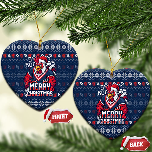 Sydney Roosters Christmas Ceramic Ornament Australian Rugby Fans - Pixelated Ugly Xmas Pattern Mascot Santa