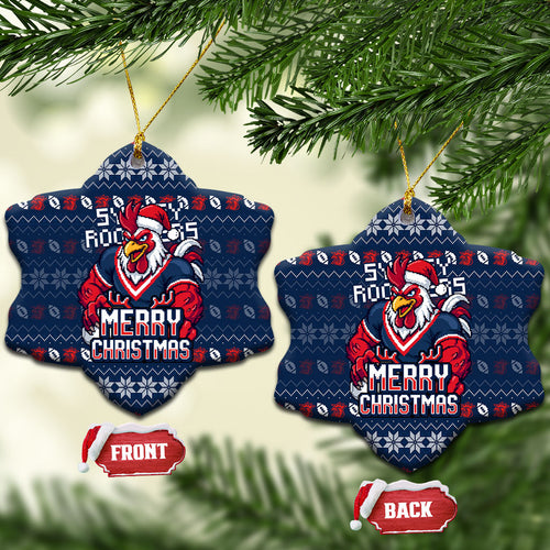 Sydney Roosters Christmas Ceramic Ornament Australian Rugby Fans - Pixelated Ugly Xmas Pattern Mascot Santa