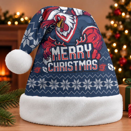Sydney Roosters Christmas Santa Hat Australian Rugby Fans - Pixelated Ugly Xmas Pattern Mascot Santa