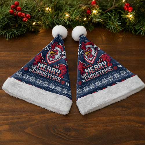 Sydney Roosters Christmas Santa Hat Australian Rugby Fans - Pixelated Ugly Xmas Pattern Mascot Santa