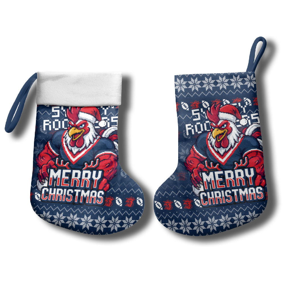 Sydney Roosters Christmas Stocking Australian Rugby Fans - Pixelated Ugly Xmas Pattern Mascot Santa