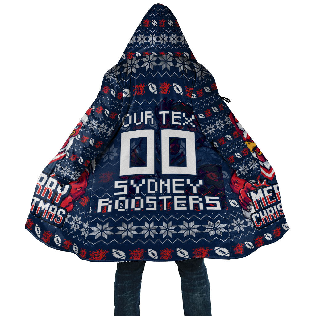 Personalized Sydney Roosters Christmas Cloak Australian Rugby Fans - Pixelated Ugly Xmas Pattern Mascot Santa