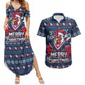 Personalized Sydney Roosters Christmas Couples Matching Summer Maxi Dress and Hawaiian Shirt Australian Rugby Fans - Pixelated Ugly Xmas Pattern Mascot Santa
