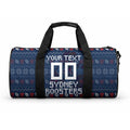 Personalized Sydney Roosters Christmas Duffle Bag Australian Rugby Fans - Pixelated Ugly Xmas Pattern Mascot Santa