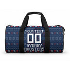 Personalized Sydney Roosters Christmas Duffle Bag Australian Rugby Fans - Pixelated Ugly Xmas Pattern Mascot Santa