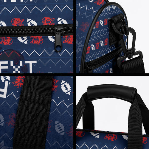 Personalized Sydney Roosters Christmas Duffle Bag Australian Rugby Fans - Pixelated Ugly Xmas Pattern Mascot Santa