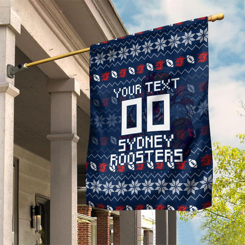 Personalized Sydney Roosters Christmas Garden Flag Australian Rugby Fans - Pixelated Ugly Xmas Pattern Mascot Santa