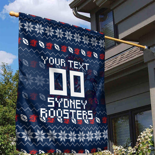 Personalized Sydney Roosters Christmas Garden Flag Australian Rugby Fans - Pixelated Ugly Xmas Pattern Mascot Santa