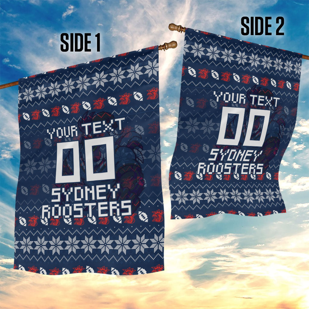 Personalized Sydney Roosters Christmas Garden Flag Australian Rugby Fans - Pixelated Ugly Xmas Pattern Mascot Santa