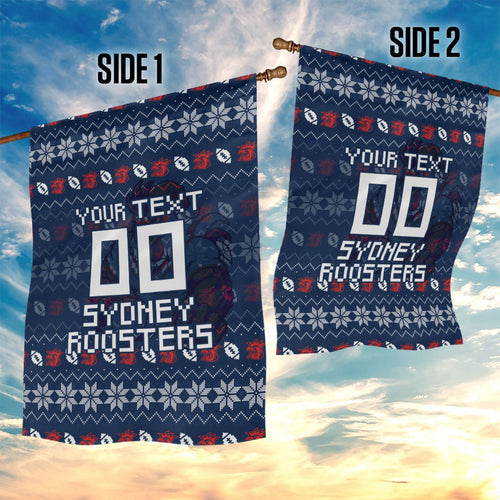 Personalized Sydney Roosters Christmas Garden Flag Australian Rugby Fans - Pixelated Ugly Xmas Pattern Mascot Santa