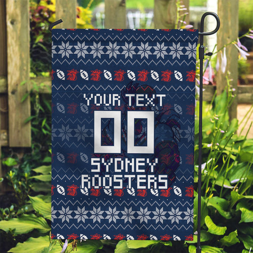 Personalized Sydney Roosters Christmas Garden Flag Australian Rugby Fans - Pixelated Ugly Xmas Pattern Mascot Santa