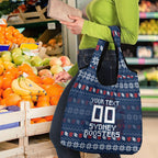 Personalized Sydney Roosters Christmas Grocery Bag Australian Rugby Fans - Pixelated Ugly Xmas Pattern Mascot Santa