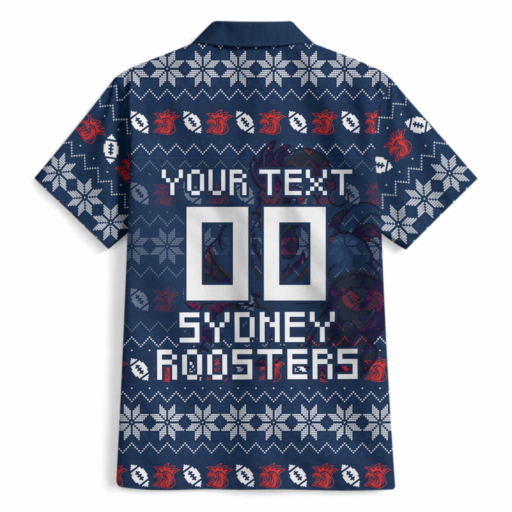 Personalized Sydney Roosters Christmas Hawaiian Shirt Australian Rugby Fans - Pixelated Ugly Xmas Pattern Mascot Santa
