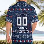 Personalized Sydney Roosters Christmas Hawaiian Shirt Australian Rugby Fans - Pixelated Ugly Xmas Pattern Mascot Santa