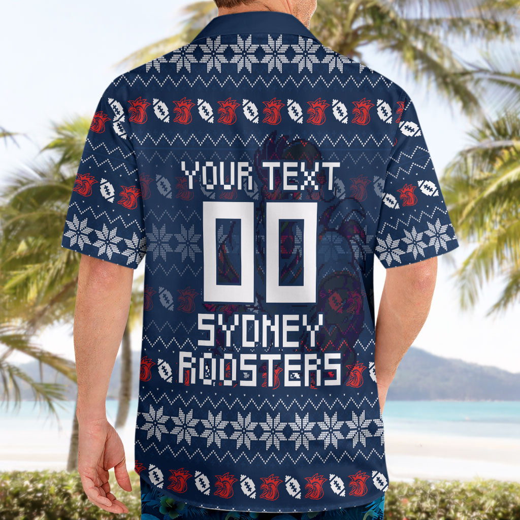 Personalized Sydney Roosters Christmas Hawaiian Shirt Australian Rugby Fans - Pixelated Ugly Xmas Pattern Mascot Santa