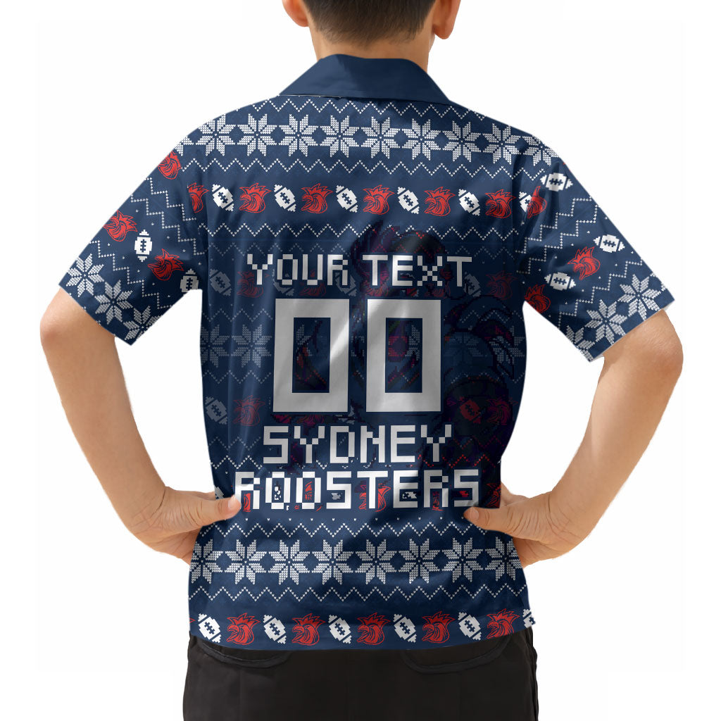 Personalized Sydney Roosters Christmas Hawaiian Shirt Australian Rugby Fans - Pixelated Ugly Xmas Pattern Mascot Santa
