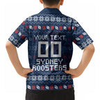 Personalized Sydney Roosters Christmas Hawaiian Shirt Australian Rugby Fans - Pixelated Ugly Xmas Pattern Mascot Santa