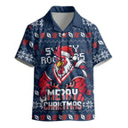 Personalized Sydney Roosters Christmas Kid Hawaiian Shirt Australian Rugby Fans - Pixelated Ugly Xmas Pattern Mascot Santa