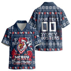 Personalized Sydney Roosters Christmas Kid Hawaiian Shirt Australian Rugby Fans - Pixelated Ugly Xmas Pattern Mascot Santa